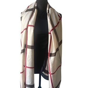 🆕 Large Plaid Satin Scarf in Cream, Brown & Burgundy